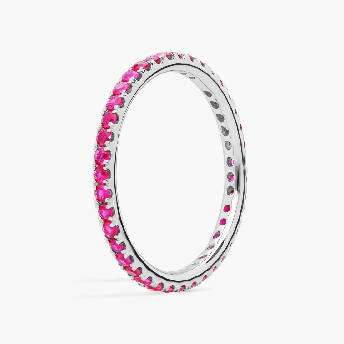 Riviera Pavé Ruby Eternity Ring in 18k White Gold (1.5mm)