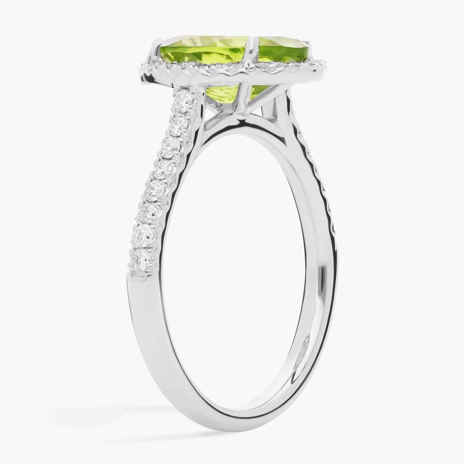 Peridot and Diamond Halo Ring in 18k White Gold (10x8mm)