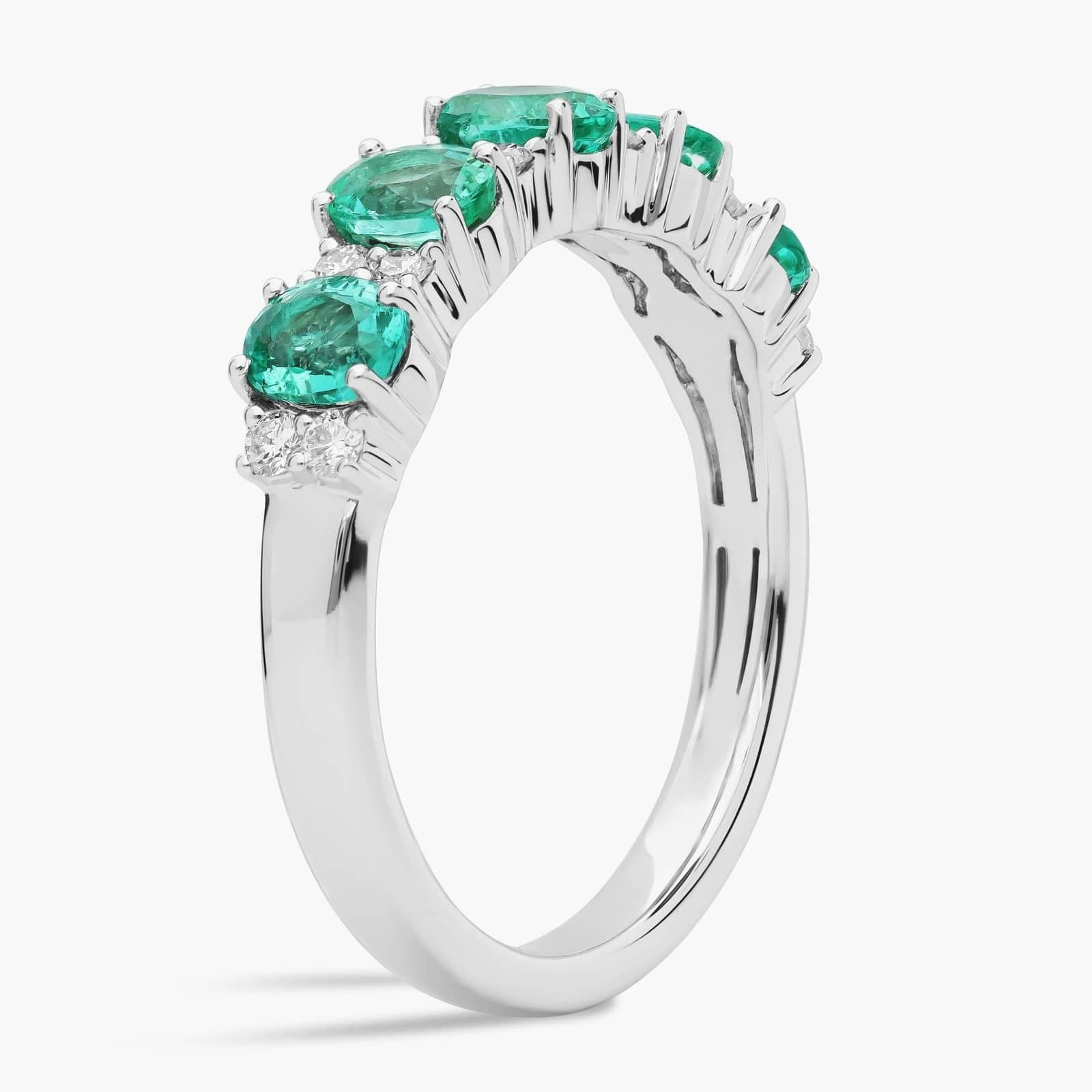 Emerald and Diamond Five-Stone Ring in 14k White Gold