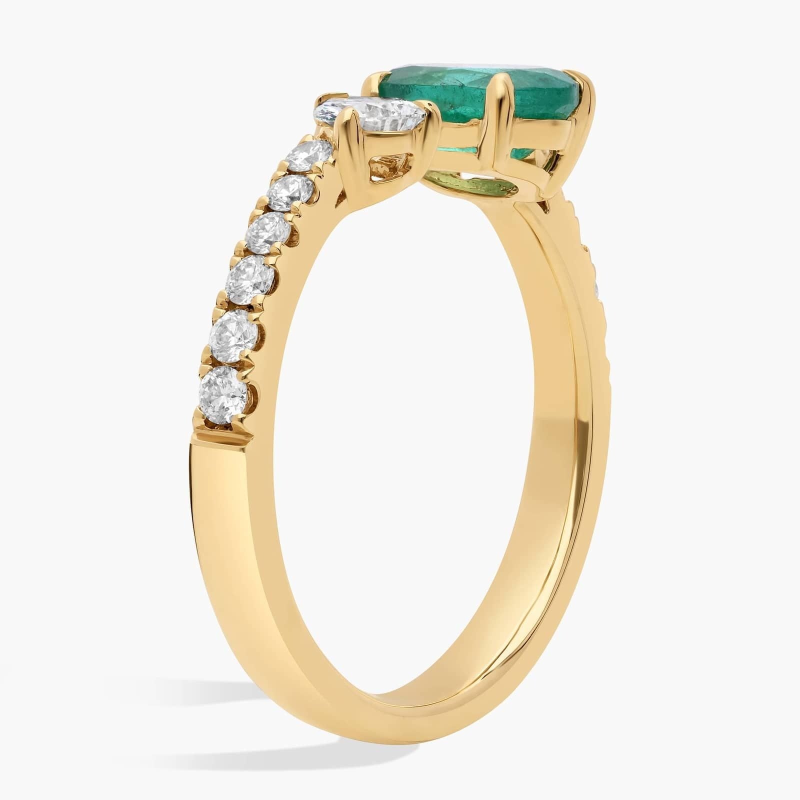 Emerald and Diamond Pavé Two Stone Ring in 18K Yellow Gold