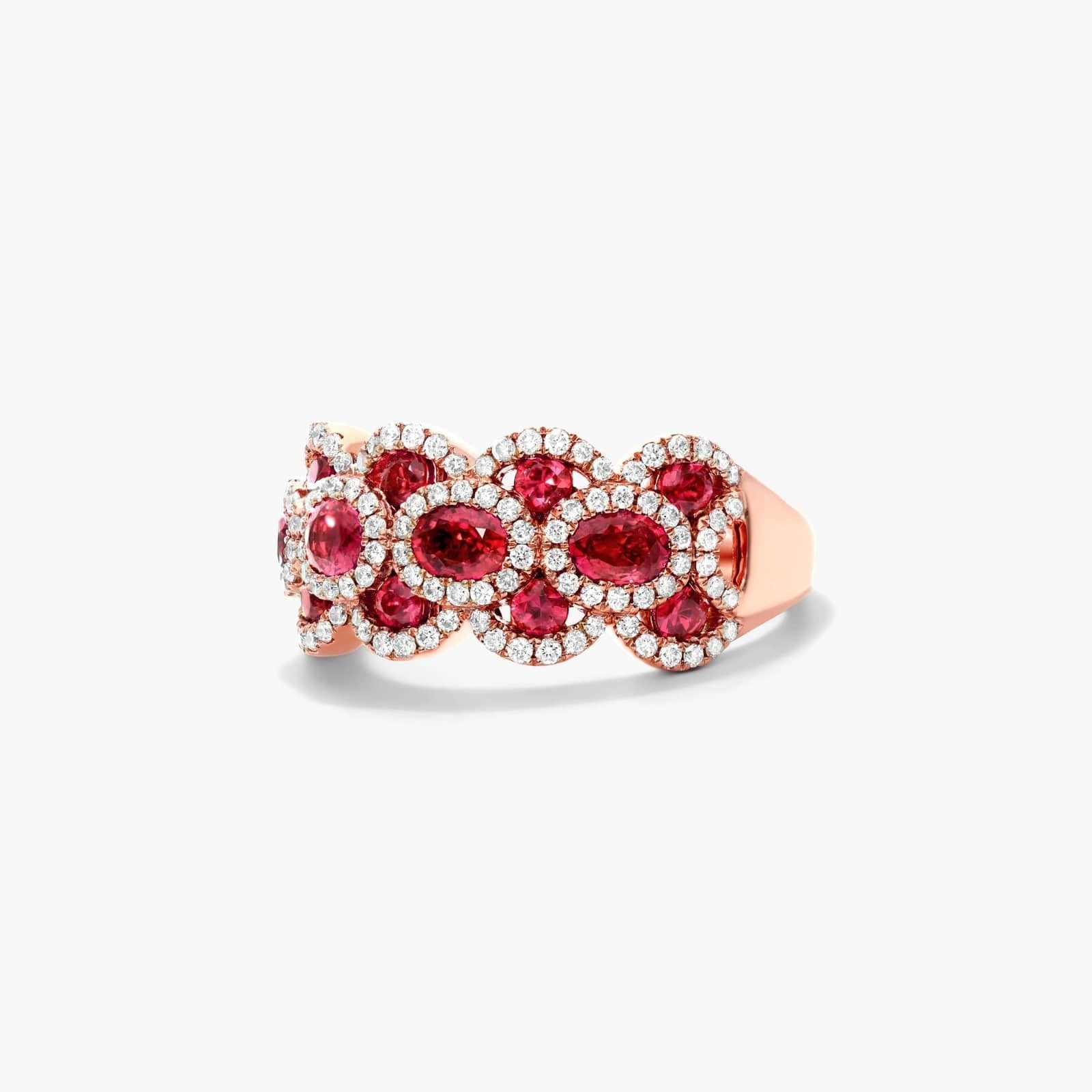 Wavy Ruby And Diamond Ring In 14K Rose Gold