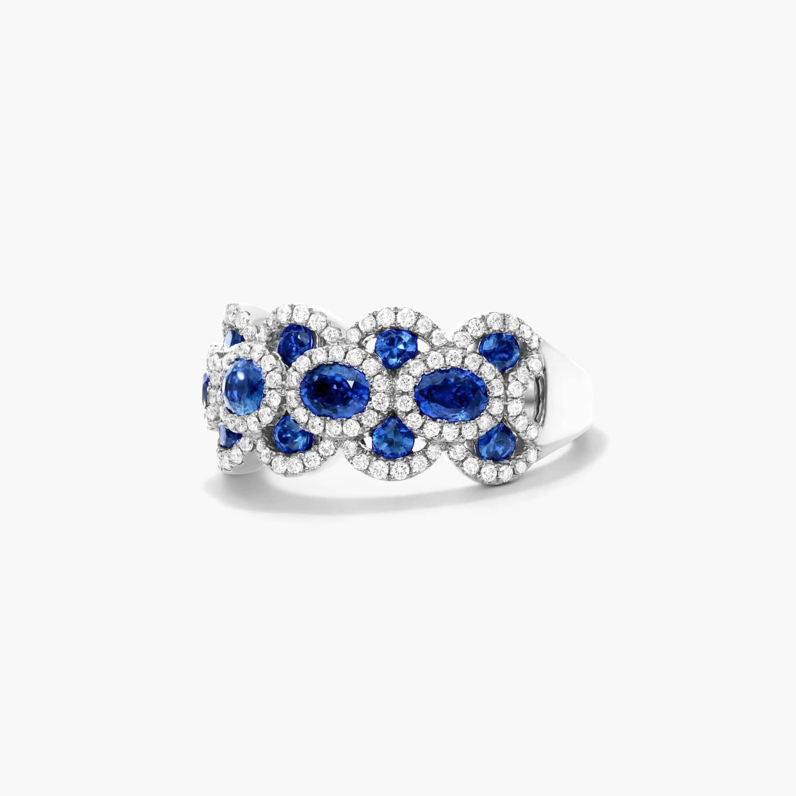 Wavy Sapphire And Diamond Ring In 14K White Gold