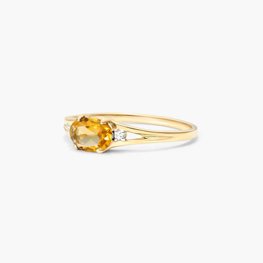 Oval Citrine And Diamond Accent Birthstone Ring In 14K Yellow Gold