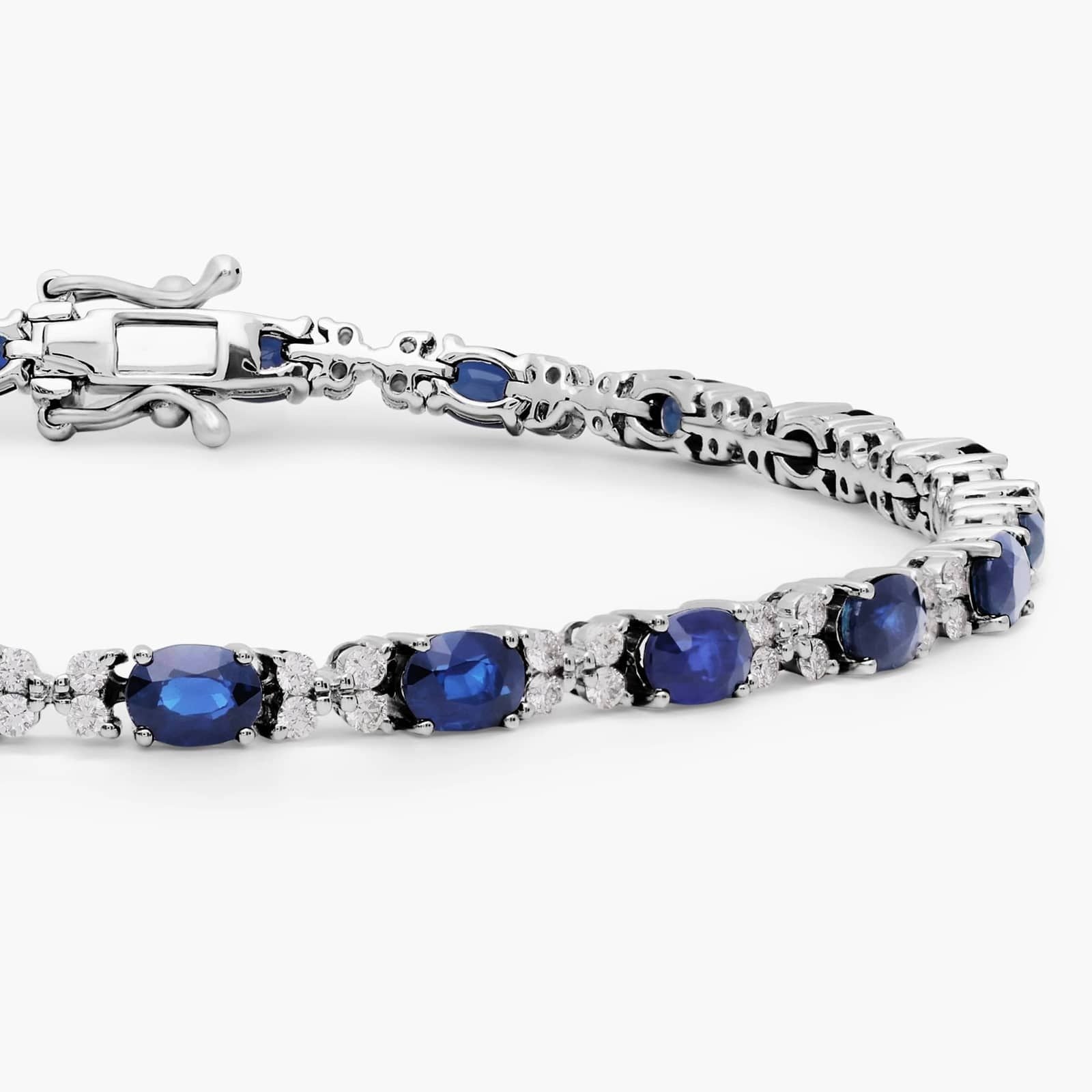 Sapphire and Diamond Bracelet in 14k White Gold (4x3mm)