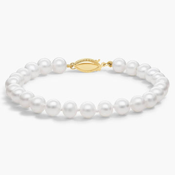 7" Freshwater Cultured Pearl Bracelet in 14k Yellow Gold (6-6.5mm)