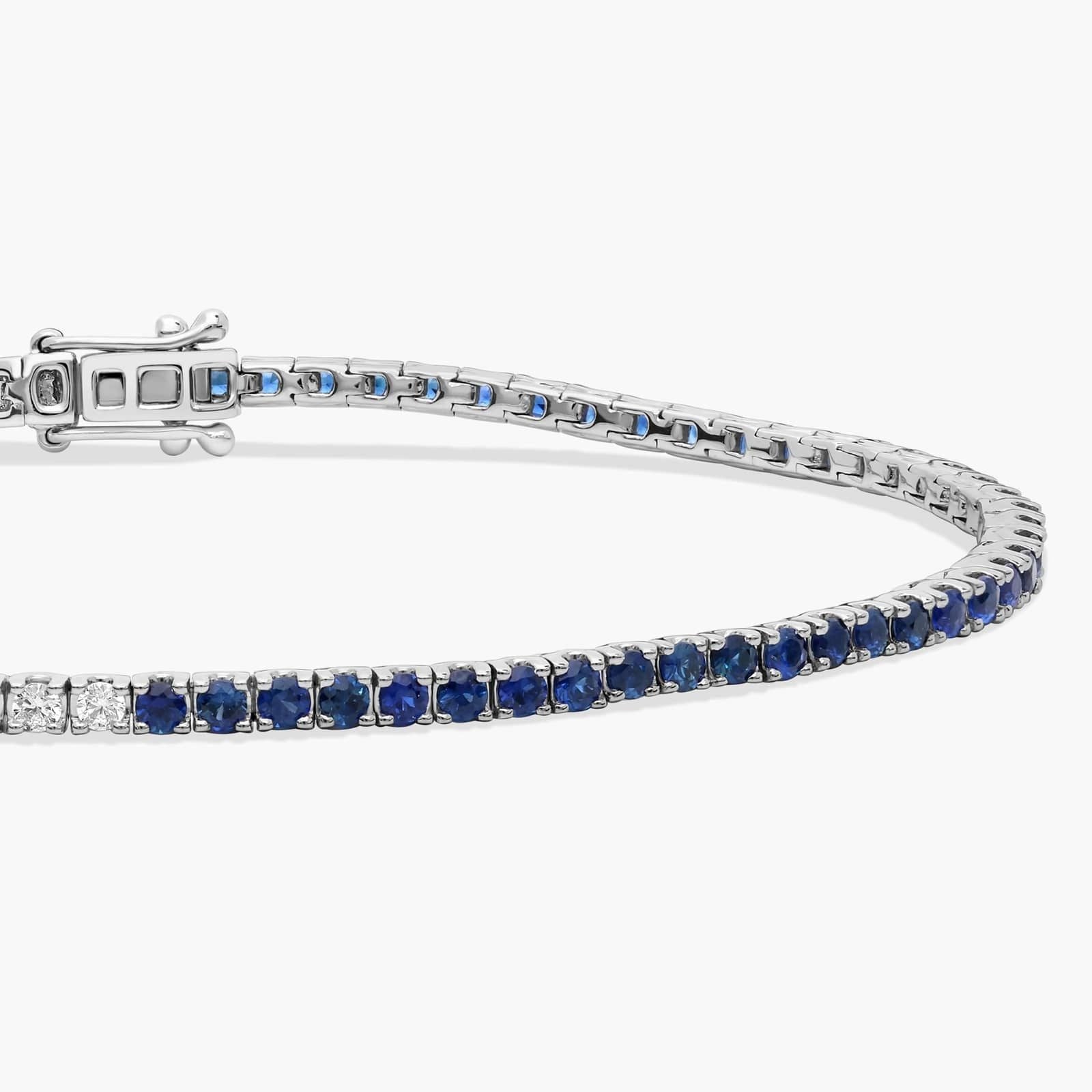 Half And Half Round Diamond and Sapphire Tennis Bracelet in 14k White Gold
