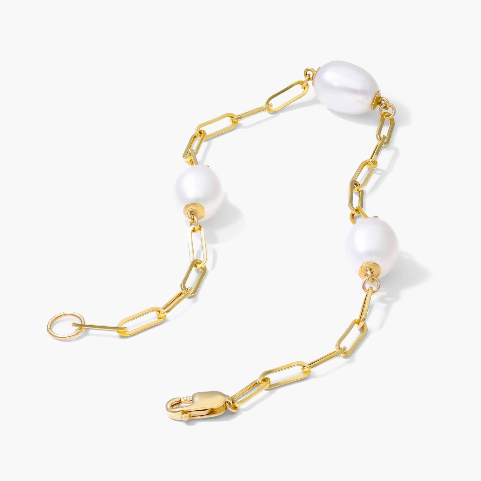 Freshwater Cultured Pearl Station Paperclip Bracelet In 14K Yellow Gold