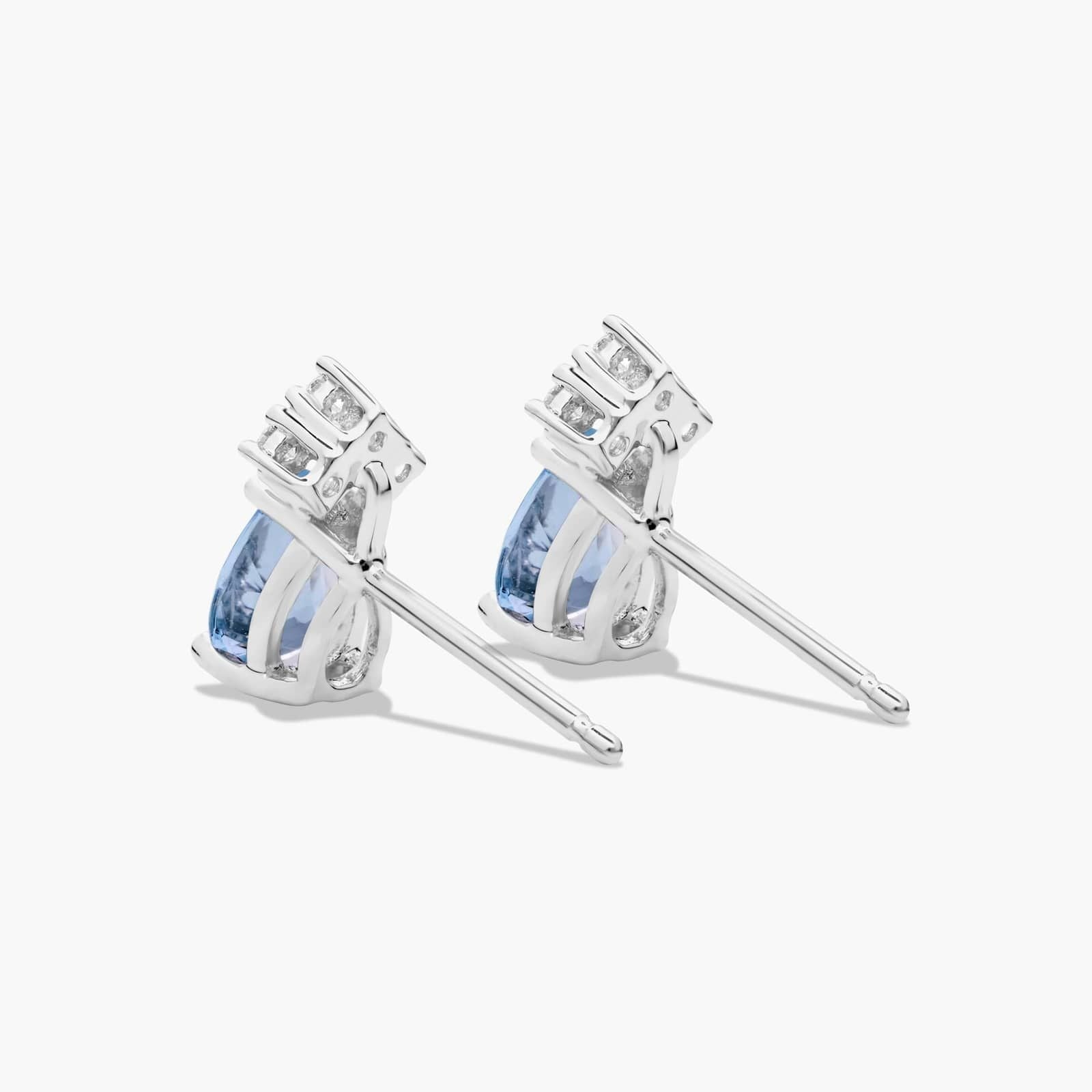 Pear Shape Aquamarine And Tri-Diamond Stud Earrings