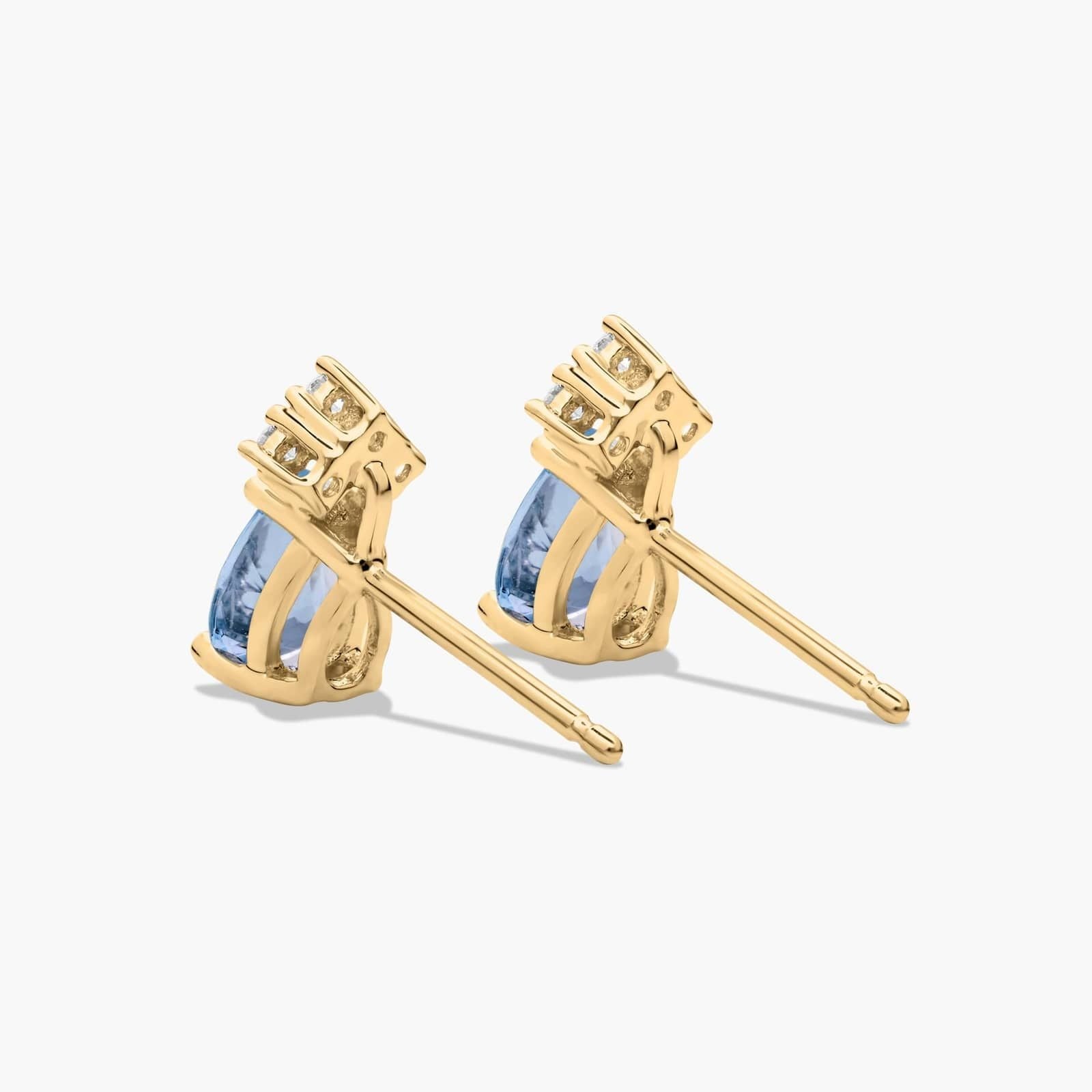 Pear Shape Aquamarine And Tri-Diamond Stud Earrings
