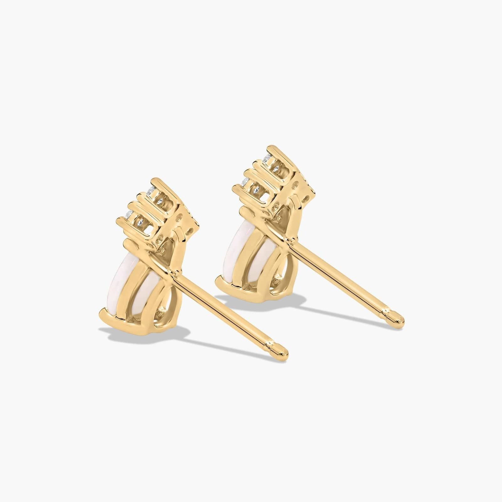 Pear Shape Opal And Tri-Diamond Stud Earrings In 14K Yellow Gold