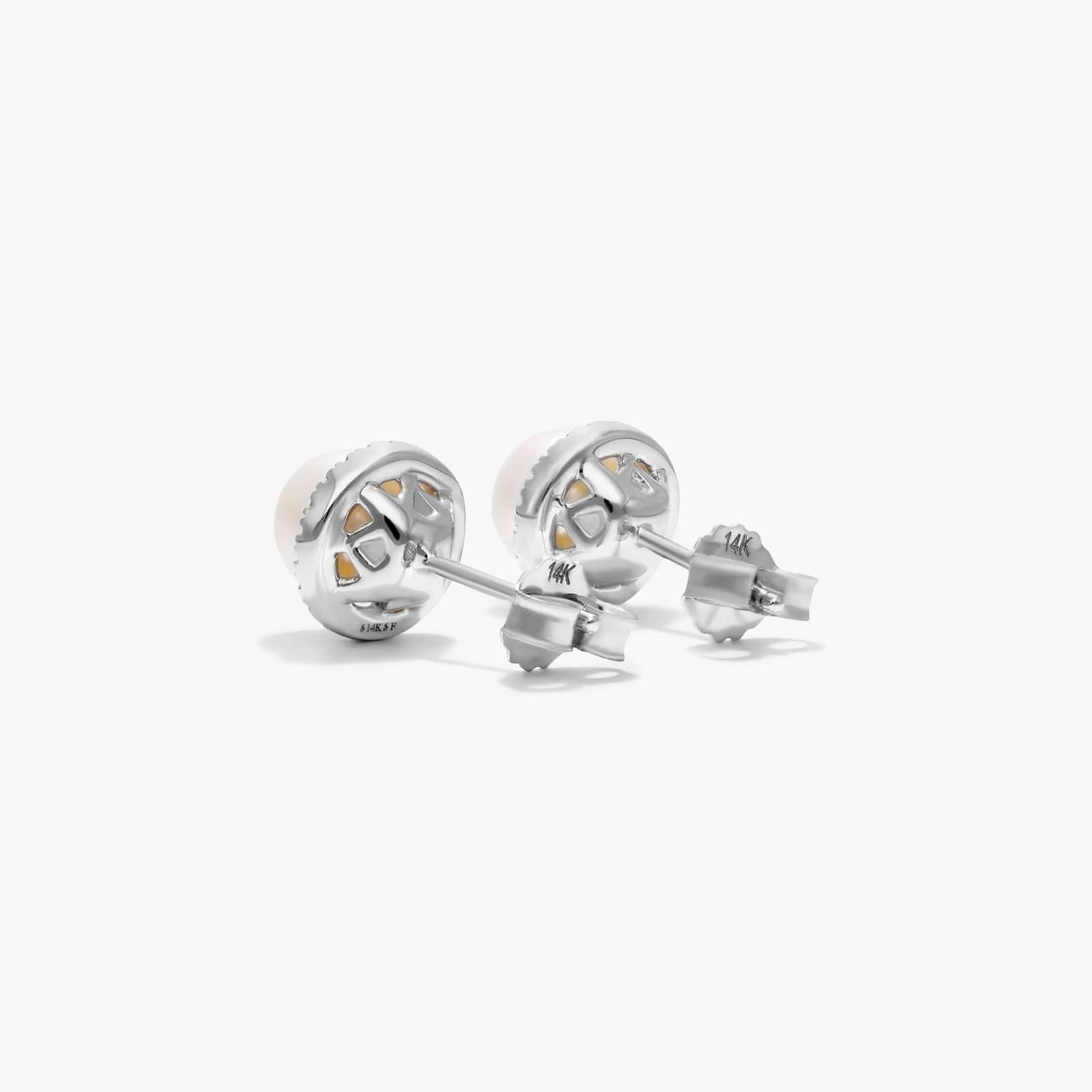 Cultured Freshwater Pearl And Diamond Halo Earrings In 14K White Gold