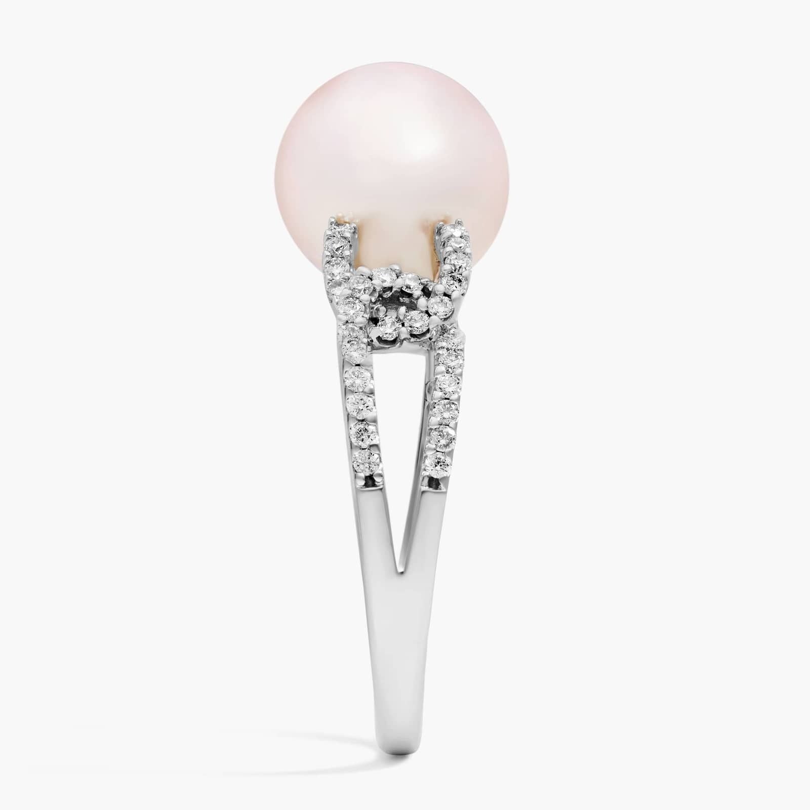 Freshwater Pearl Fashion Ring with Diamond Band in 14k White Gold (10.5-11mm)