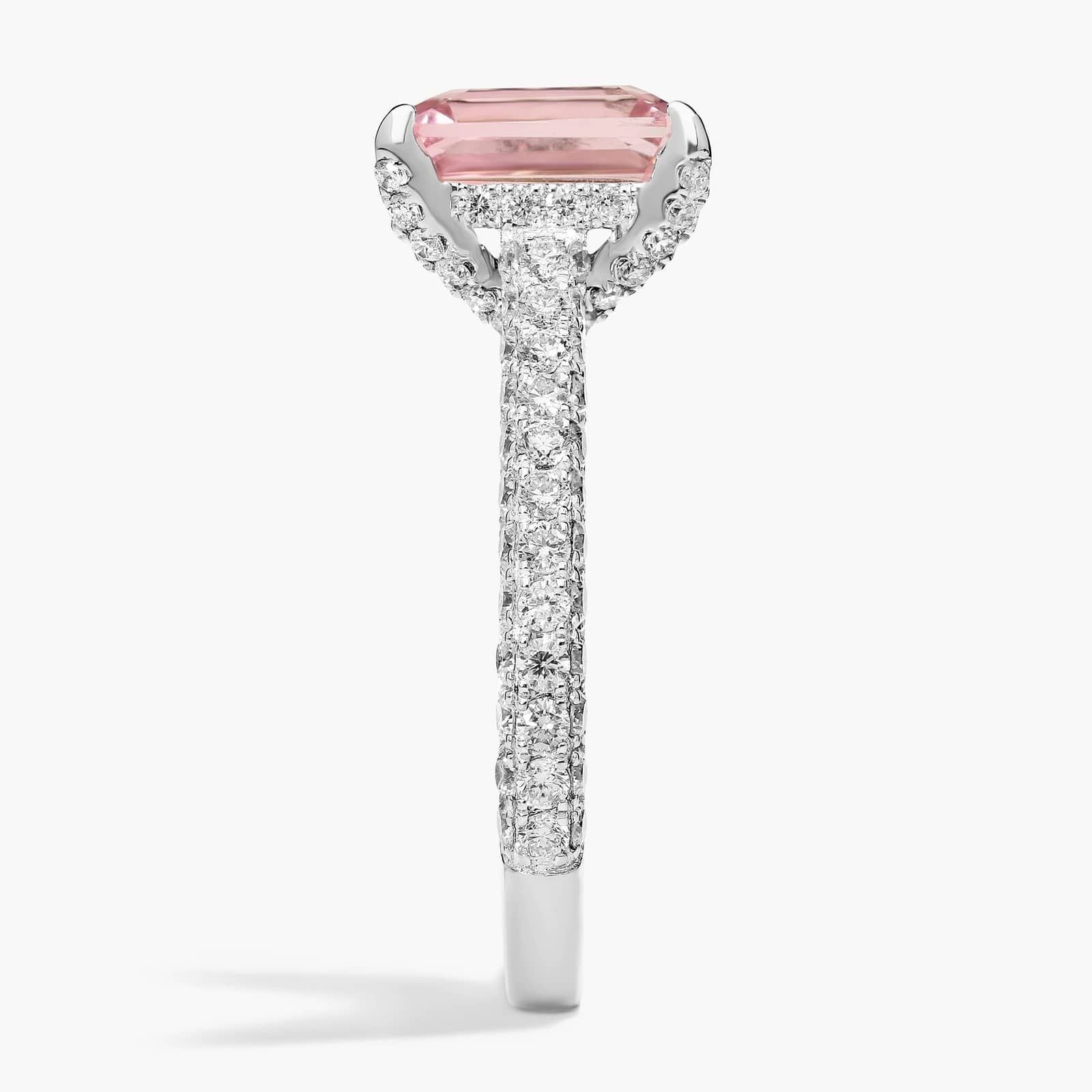 Extraordinary Collection: Emerald Cut Pink Tourmaline and Diamond Ring in 18k White Gold