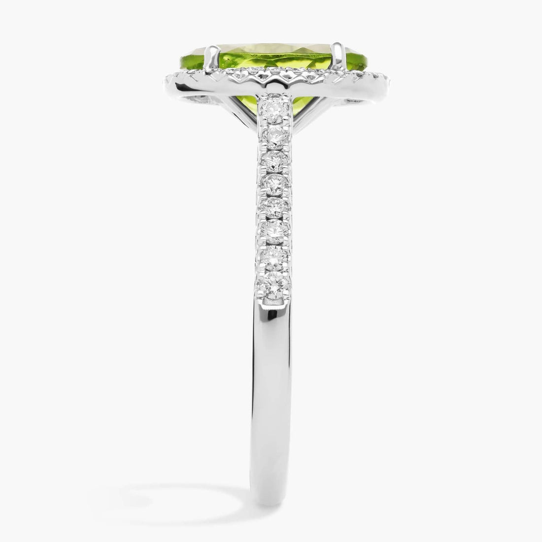 Peridot and Diamond Halo Ring in 18k White Gold (10x8mm)