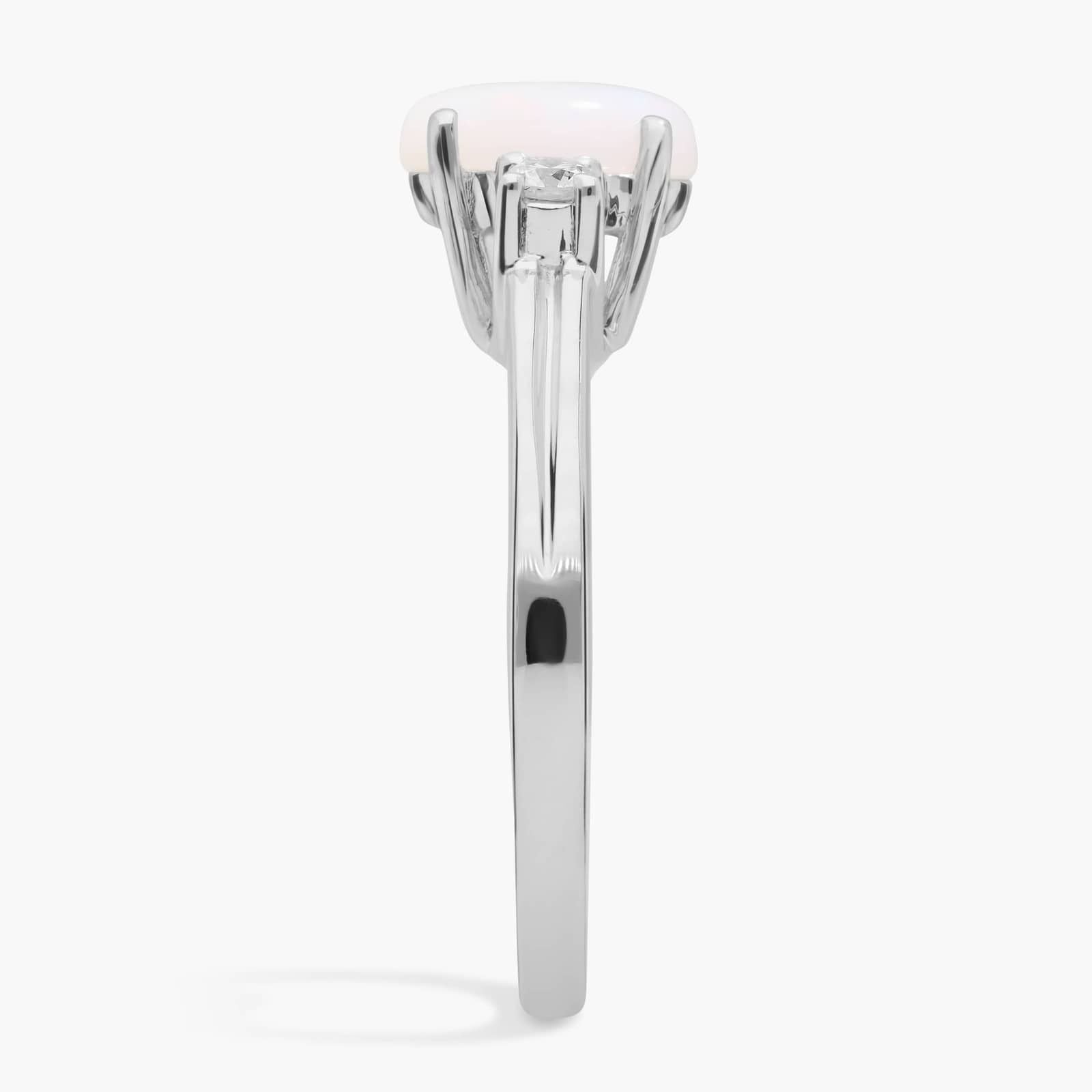 Opal and Diamond Ring in 18k White Gold (8x6mm)