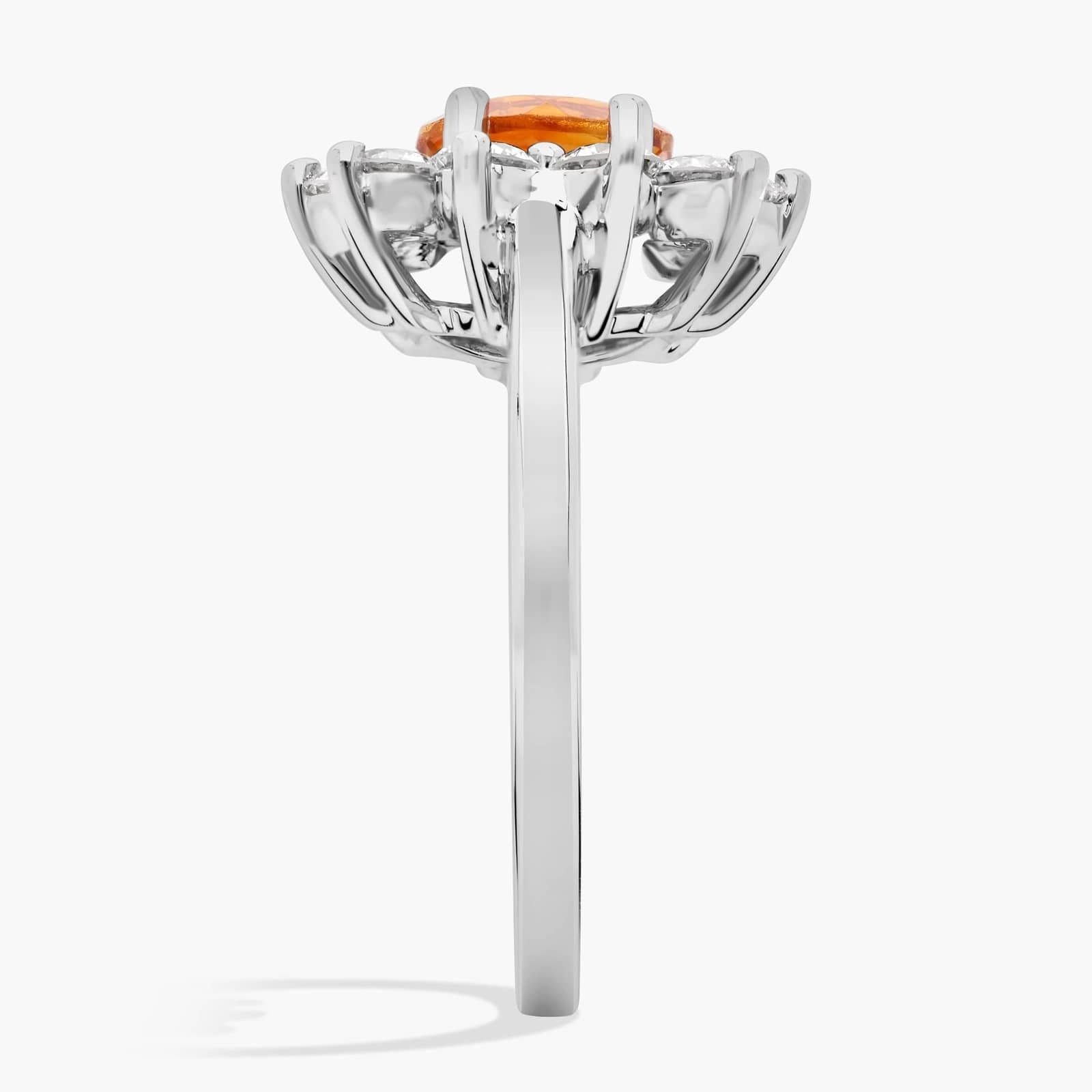 Round Citrine and Diamond Halo Ring in 14k White Gold