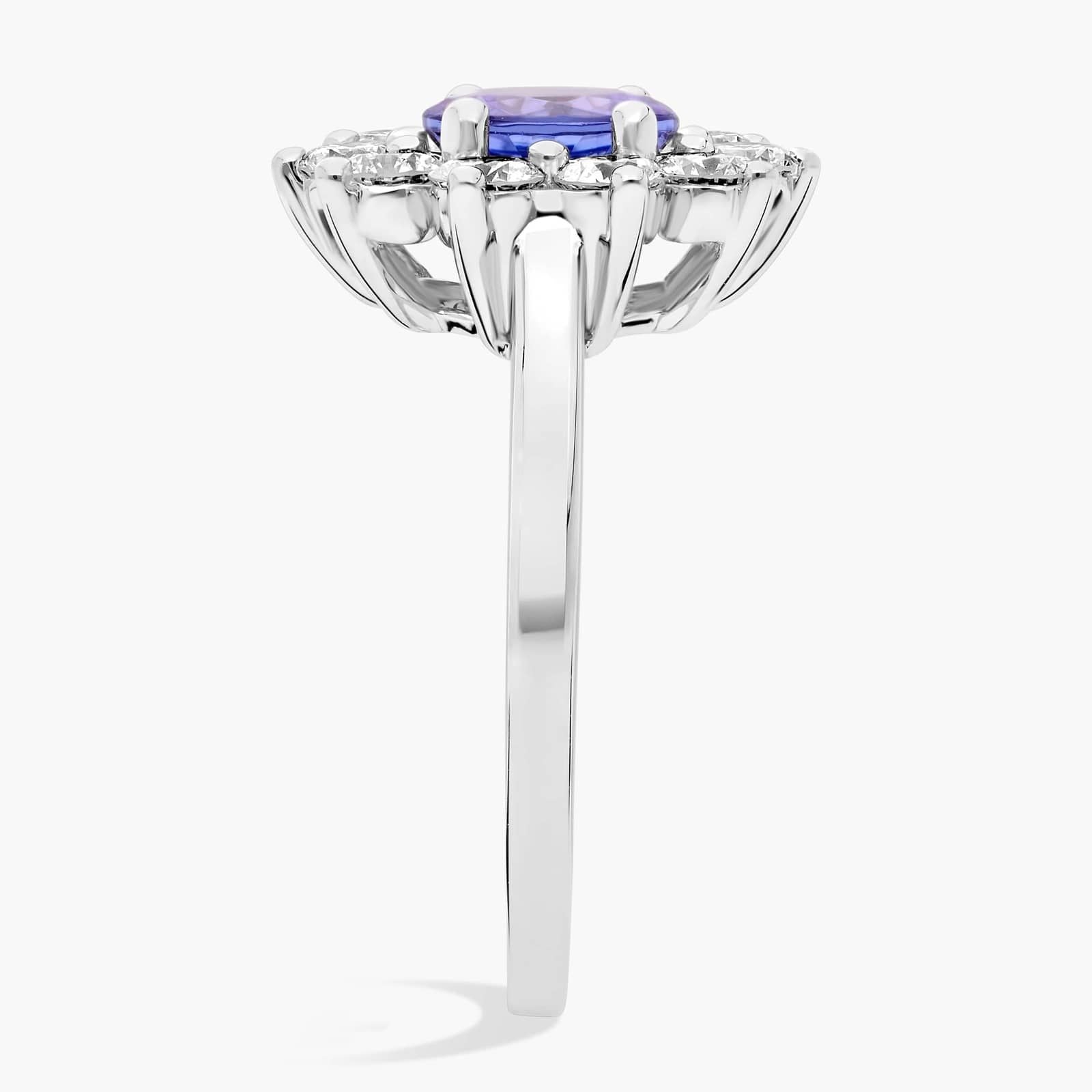 Round Tanzanite and Diamond Halo Ring in 14k White Gold