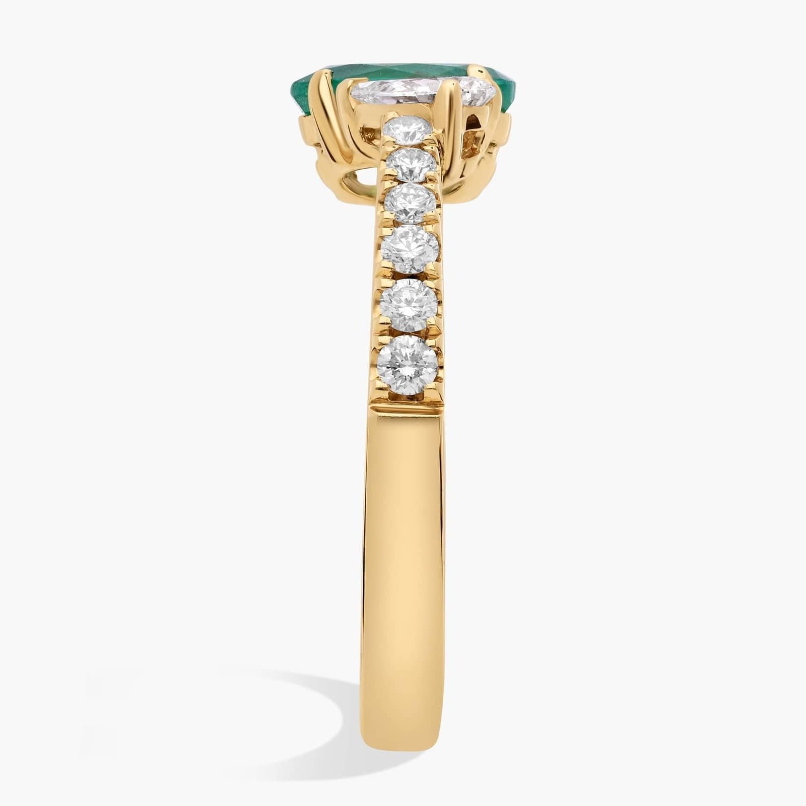Emerald and Diamond Pavé Two Stone Ring in 18K Yellow Gold
