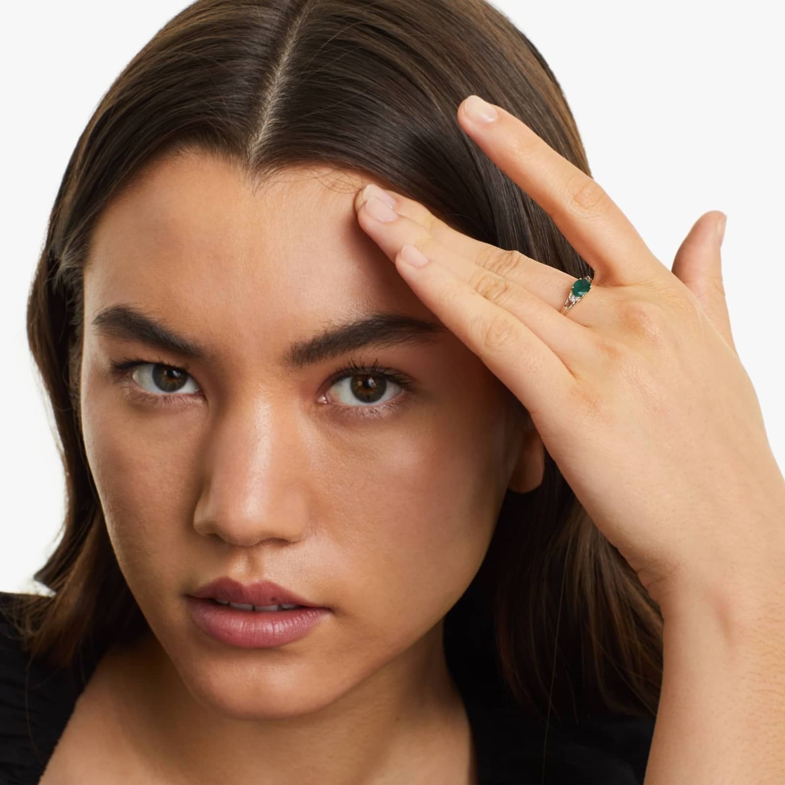 Oval Emerald And Diamond Accent Birthstone Ring In 14K Yellow Gold