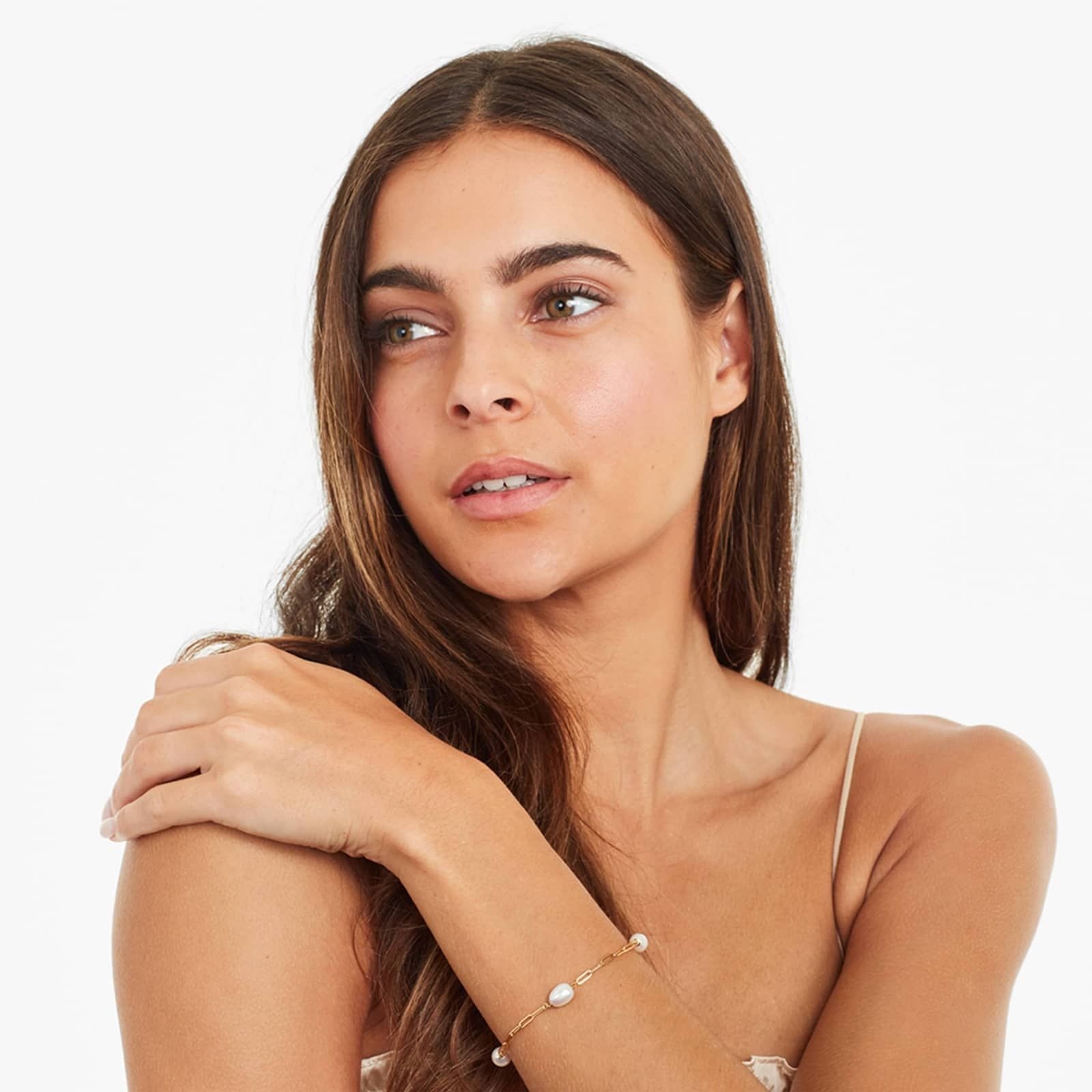 Freshwater Cultured Pearl Station Paperclip Bracelet In 14K Yellow Gold