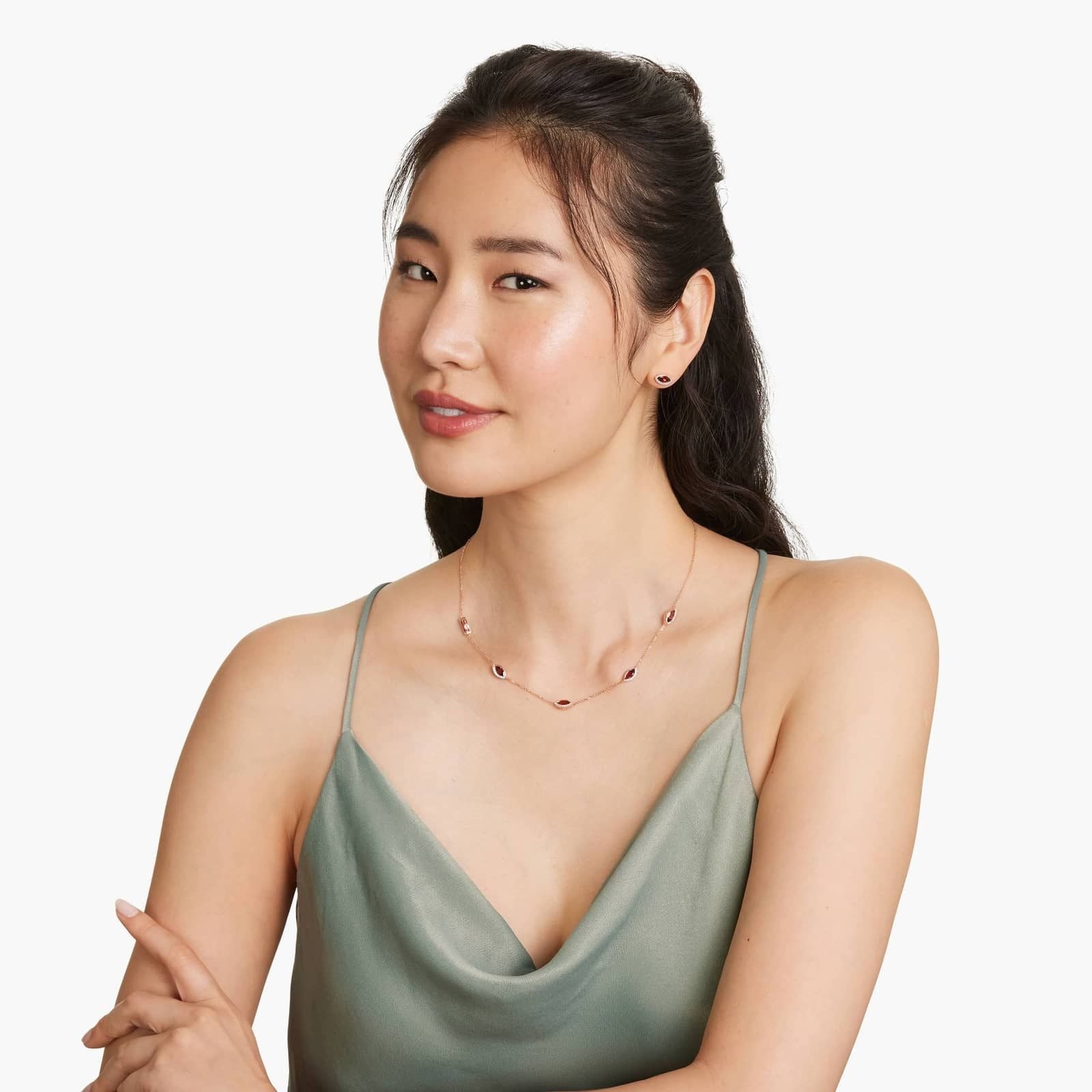 Radiant Reflections Marquise Cut Garnet Earrings In 14K Rose Gold