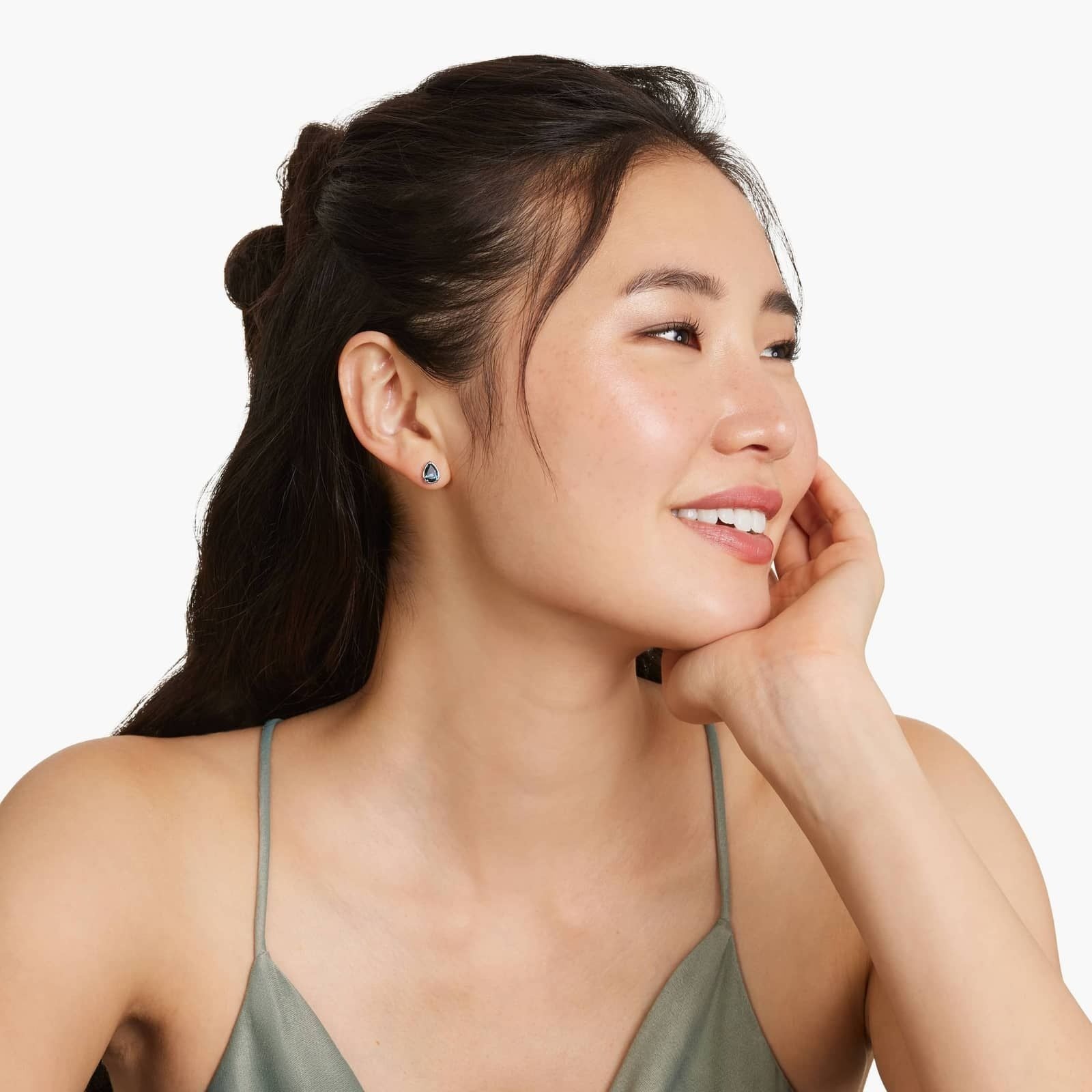 Radiant Reflections Pear Shape Blue Topaz Stud Earrings In 14K White Gold