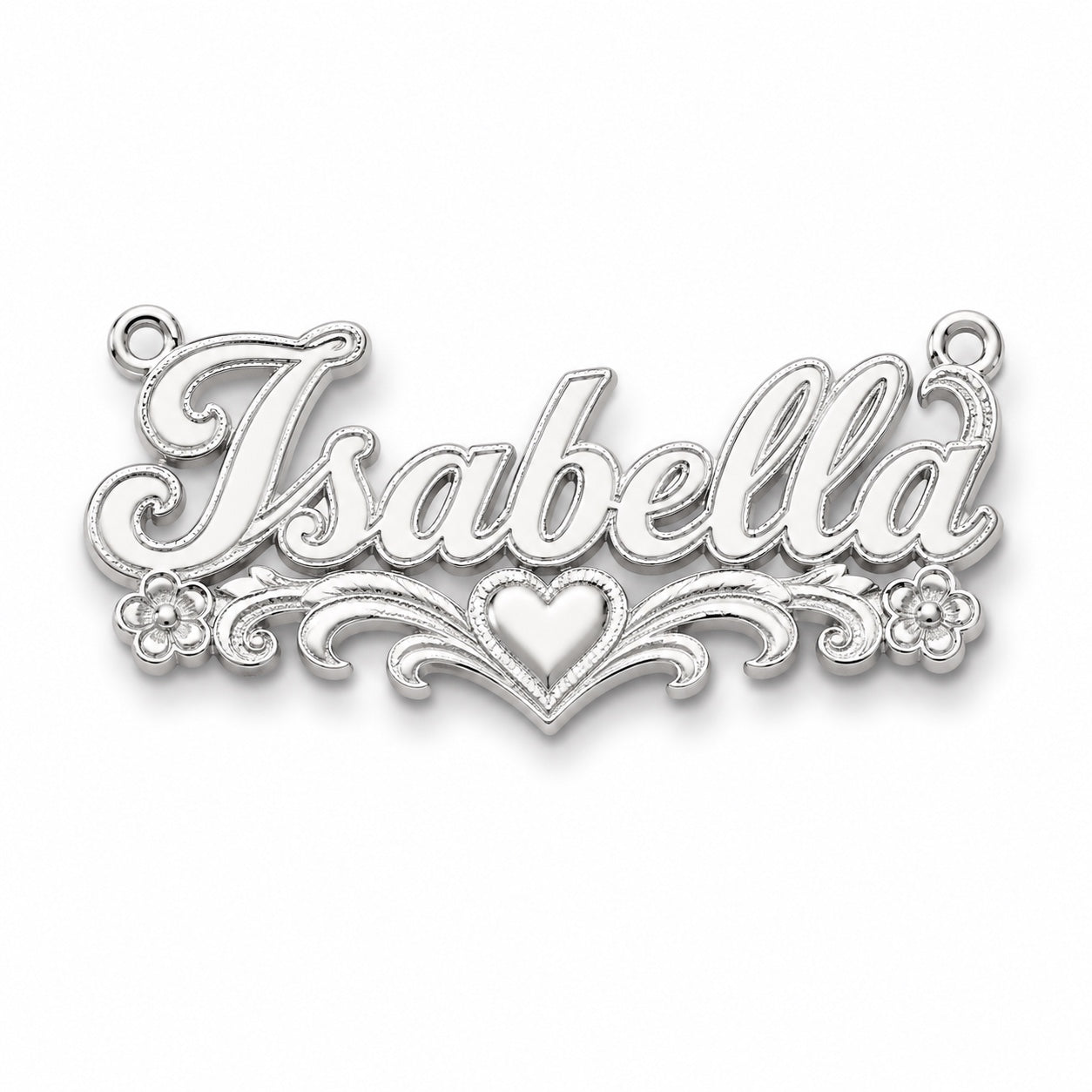 Example personalized 925 sterling silver name necklace in Isabella style, chain included