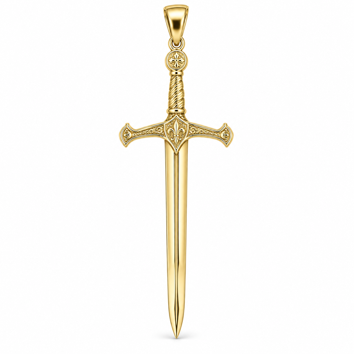 Excalibur inspired solid gold sword pendant