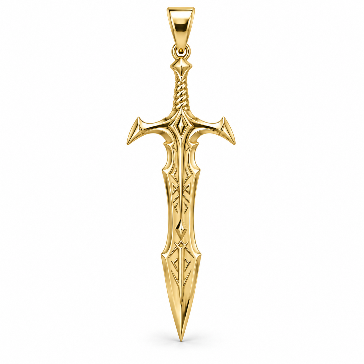 Legendary rune solid gold sword pendant