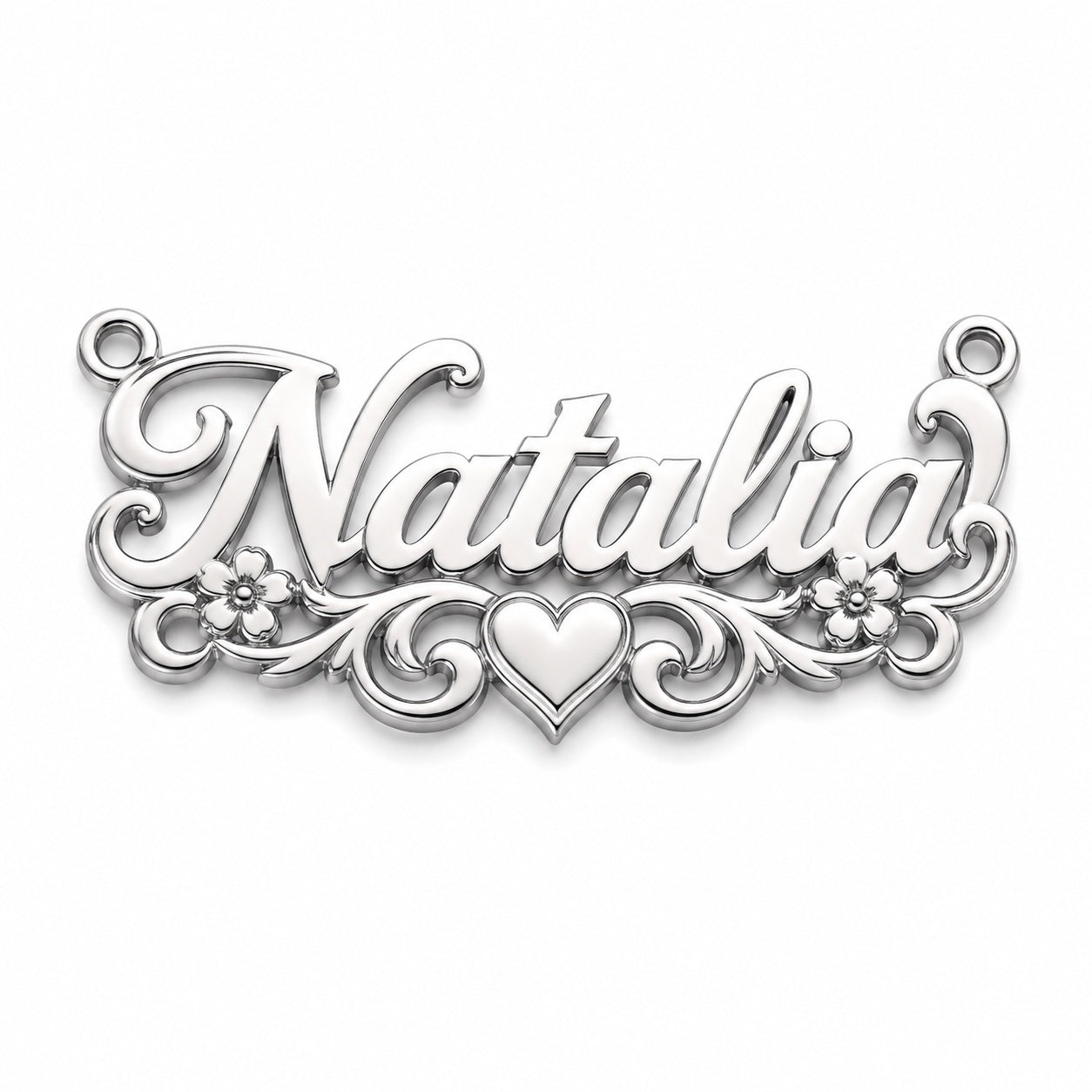 Example personalized 925 sterling silver name necklace in Natalia style, chain included