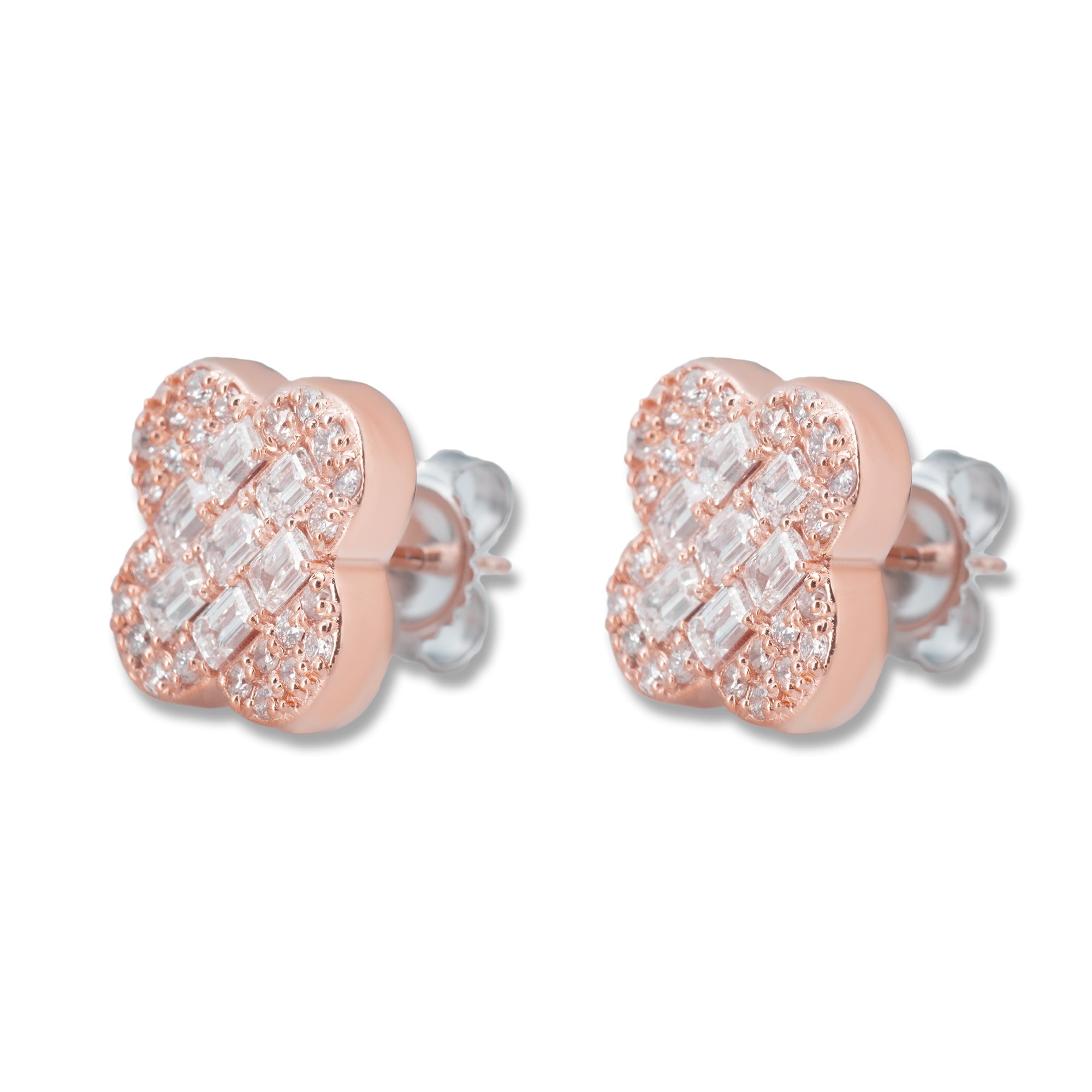 Clover Leaf Style Earrings With Round and Emerald Cut Diamonds