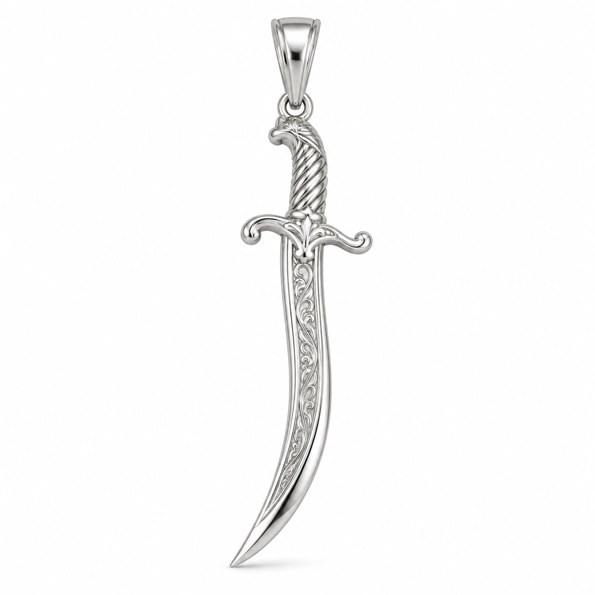 Crescent scimitar solid gold sword pendant