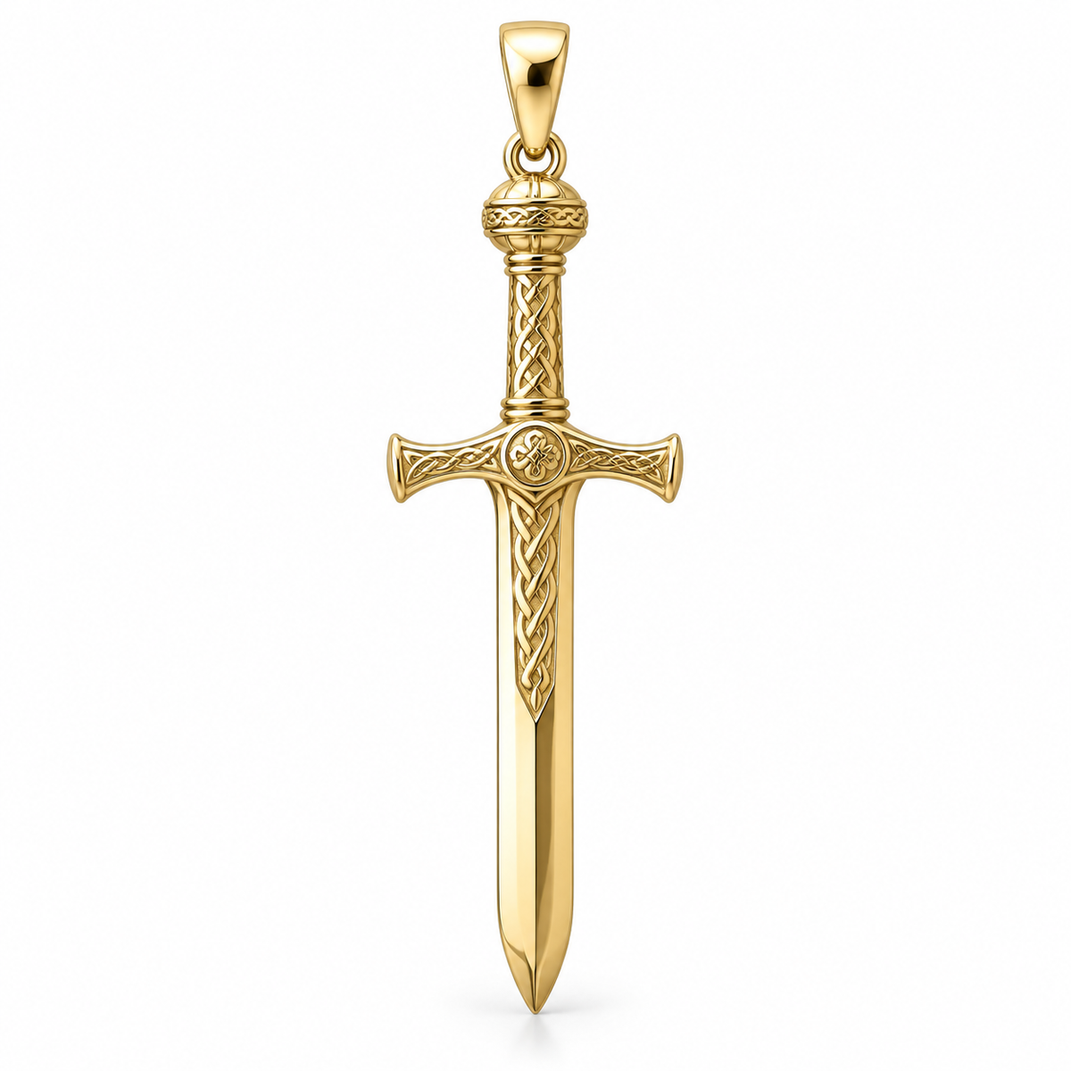 Viking warrior solid gold sword pendant