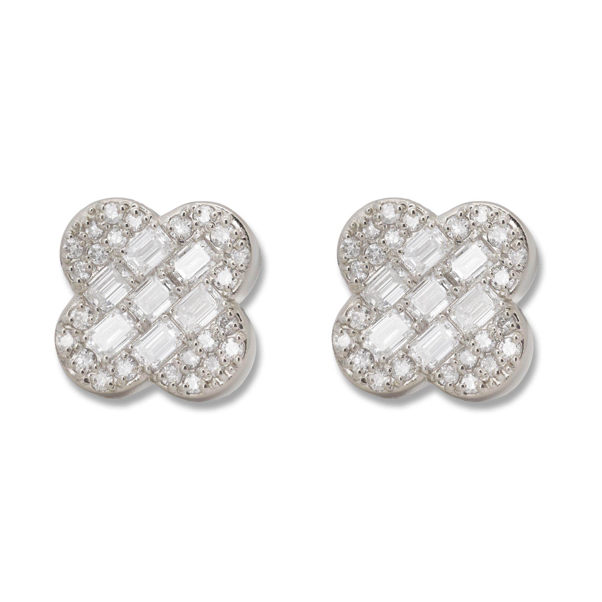Clover Leaf Style Earrings With Round and Emerald Cut Diamonds